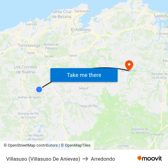 Villasuso (Villasuso De Anievas) to Arredondo map