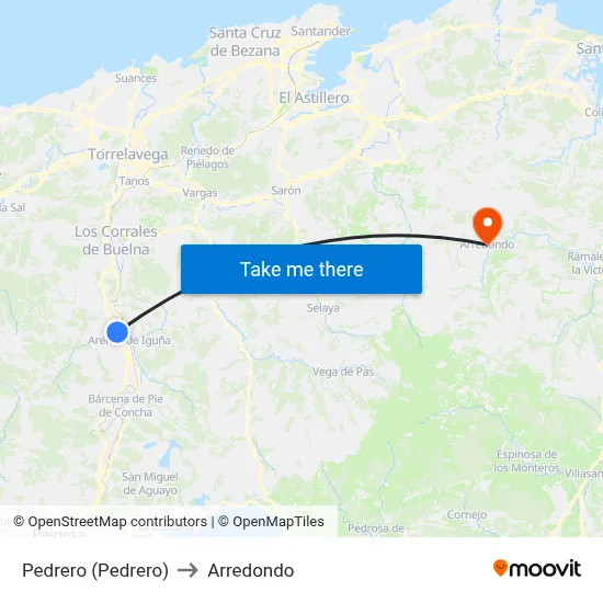 Pedrero (Pedrero) to Arredondo map
