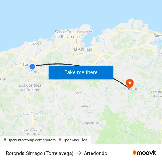 Rotonda Simago (Torrelavega) to Arredondo map