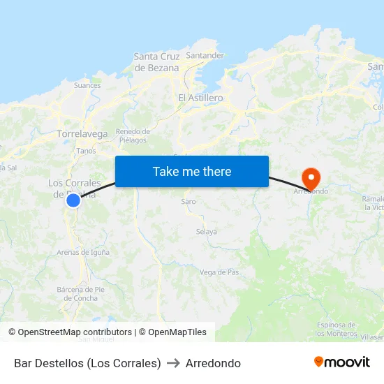 Bar Destellos (Los Corrales) to Arredondo map