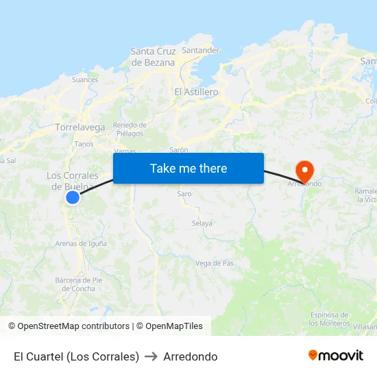 El Cuartel (Los Corrales) to Arredondo map