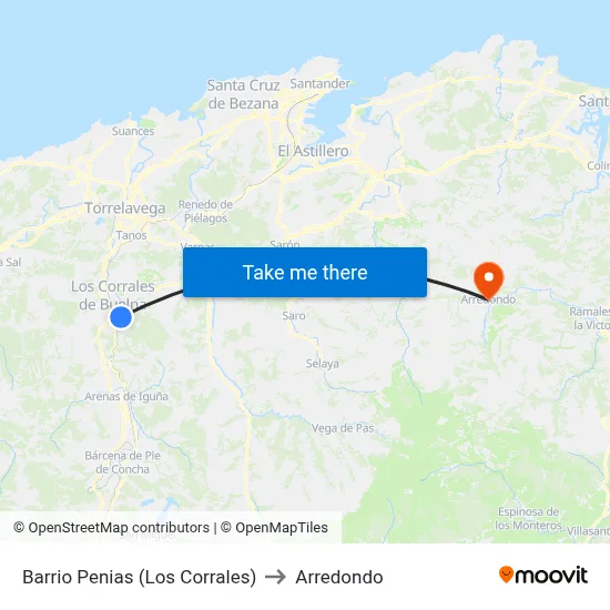 Barrio Penias (Los Corrales) to Arredondo map