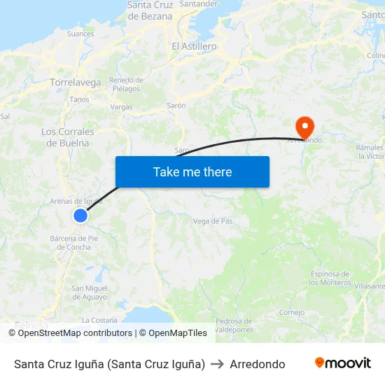 Santa Cruz Iguña (Santa Cruz Iguña) to Arredondo map