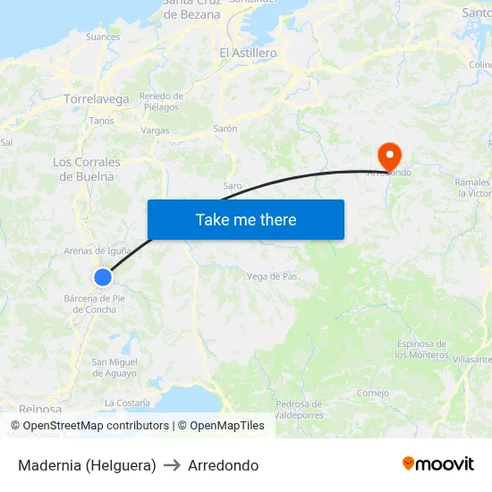 Madernia (Helguera) to Arredondo map