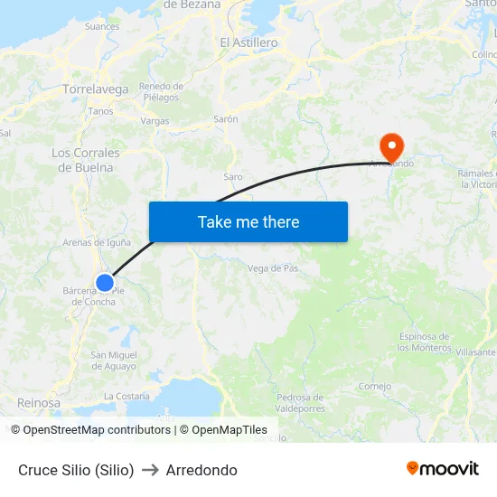 Cruce Silio (Silio) to Arredondo map