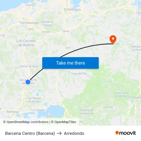 Barcena Centro (Barcena) to Arredondo map