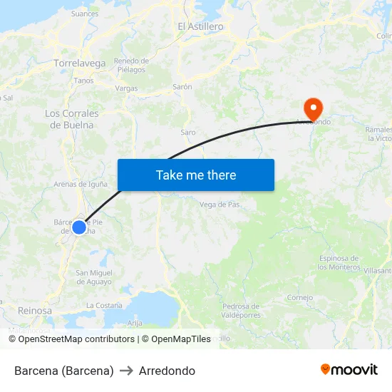 Barcena (Barcena) to Arredondo map