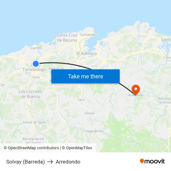 Solvay (Barreda) to Arredondo map