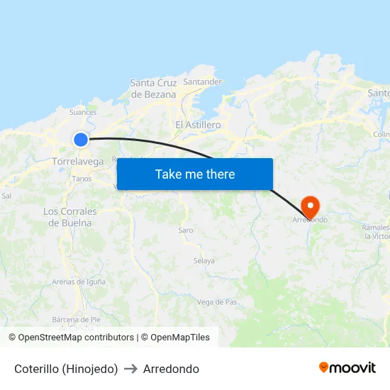 Coterillo (Hinojedo) to Arredondo map