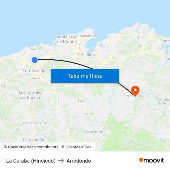 La Caraba (Hinojedo) to Arredondo map
