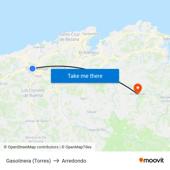 Gasolinera (Torres) to Arredondo map