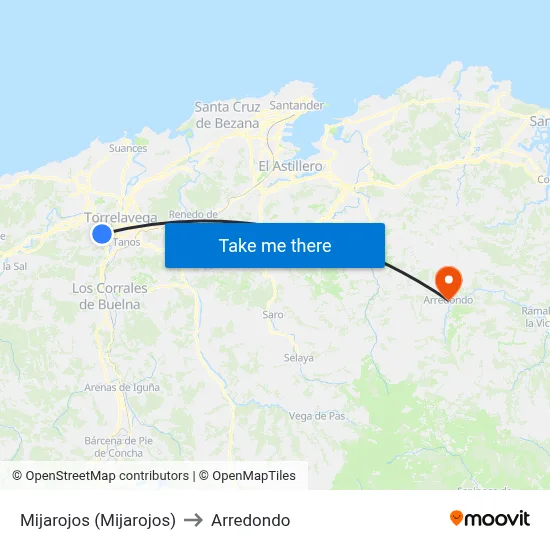 Mijarojos (Mijarojos) to Arredondo map