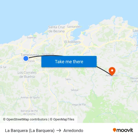 La Barquera (La Barquera) to Arredondo map
