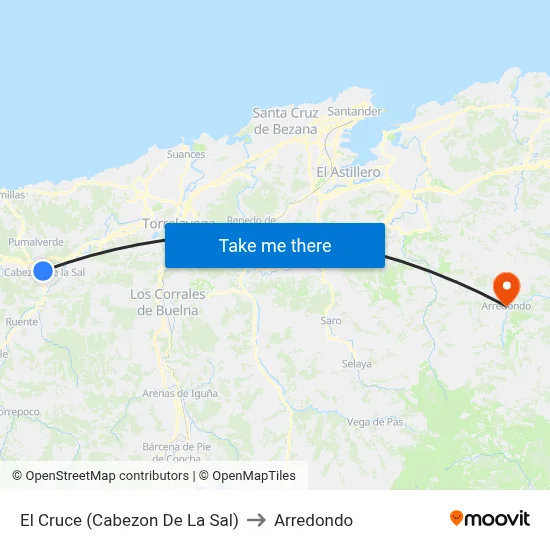 El Cruce (Cabezon De La Sal) to Arredondo map