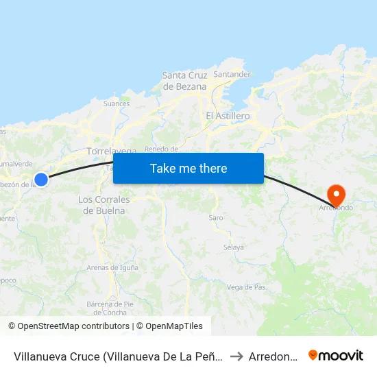 Villanueva Cruce (Villanueva De La Peña) to Arredondo map