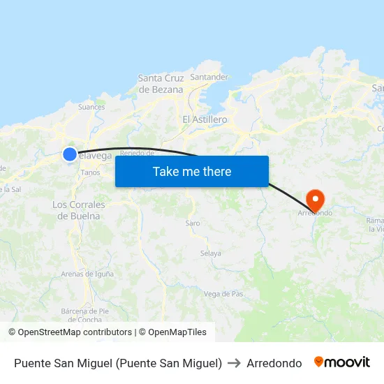 Puente San Miguel (Puente San Miguel) to Arredondo map