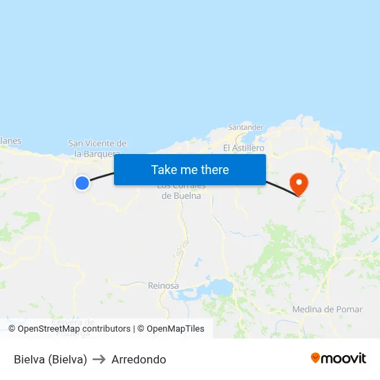 Bielva (Bielva) to Arredondo map