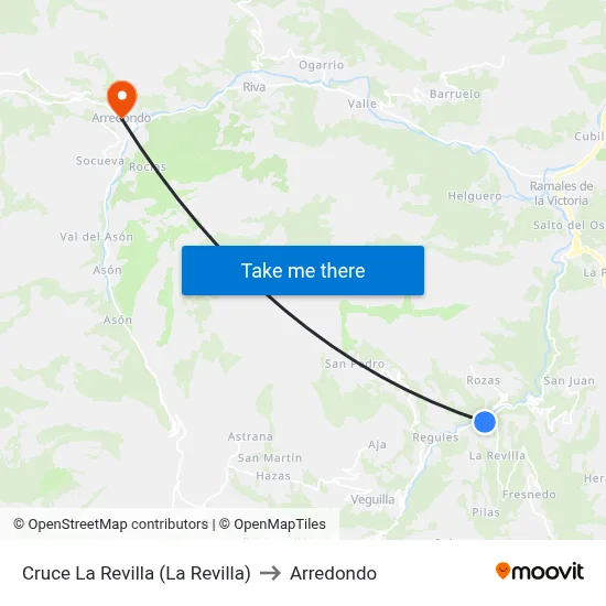 Cruce La Revilla (La Revilla) to Arredondo map