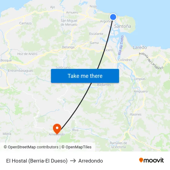 El Hostal (Berria-El Dueso) to Arredondo map