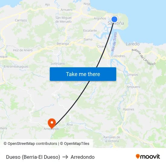Dueso (Berria-El Dueso) to Arredondo map