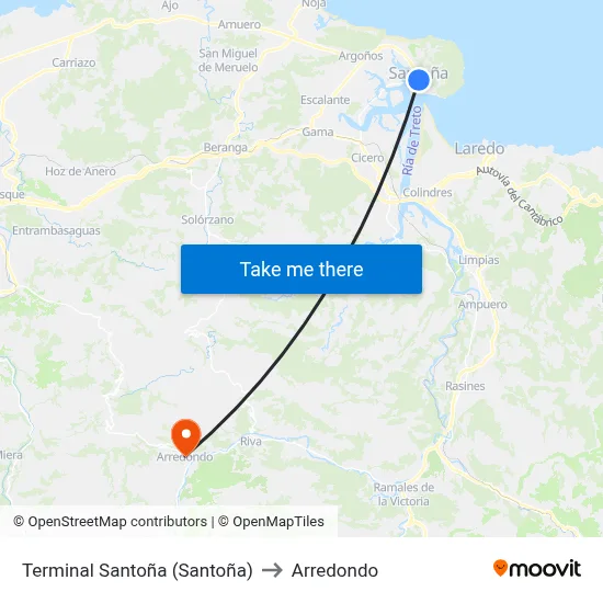 Terminal Santoña (Santoña) to Arredondo map