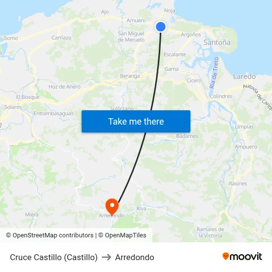 Cruce Castillo (Castillo) to Arredondo map