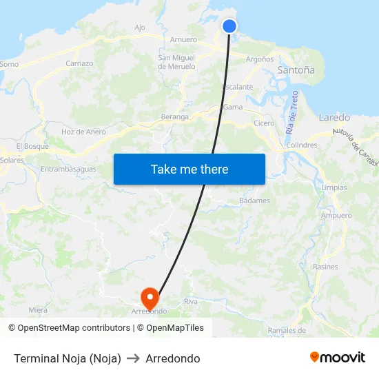 Terminal Noja (Noja) to Arredondo map