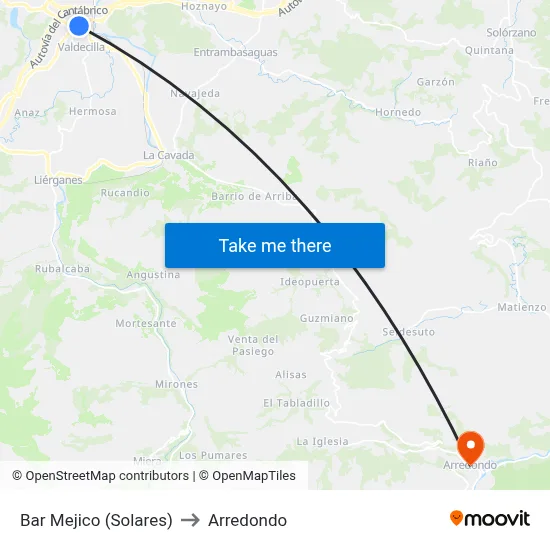 Bar Mejico (Solares) to Arredondo map