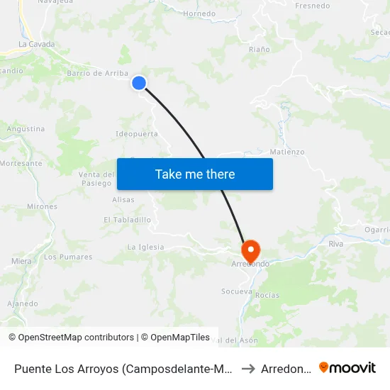 Puente Los Arroyos (Camposdelante-Monte) to Arredondo map
