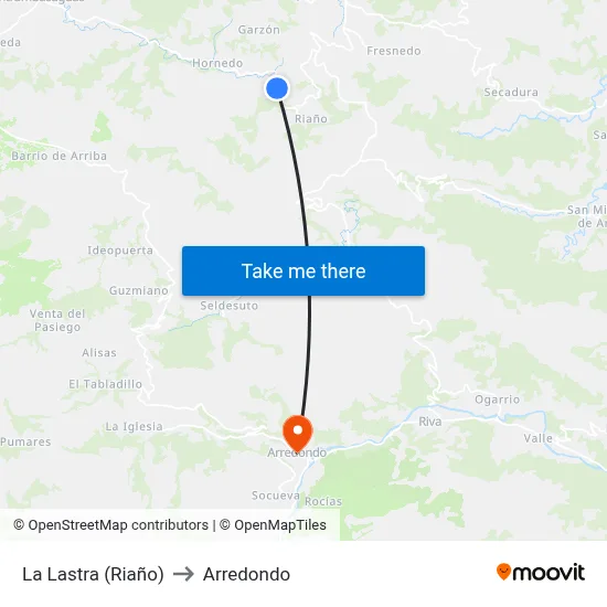La Lastra (Riaño) to Arredondo map