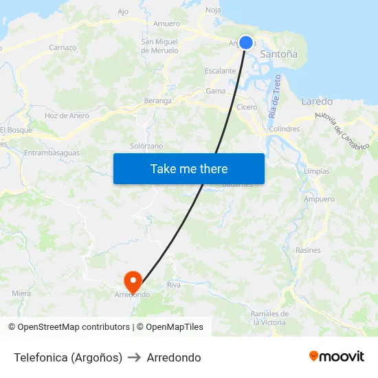 Telefonica (Argoños) to Arredondo map