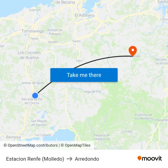 Estacion Renfe (Molledo) to Arredondo map