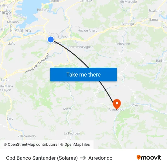 Cpd Banco Santander (Solares) to Arredondo map