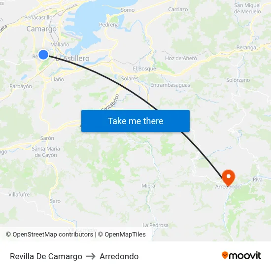 Revilla De Camargo to Arredondo map