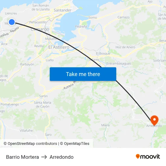 Barrio Mortera to Arredondo map