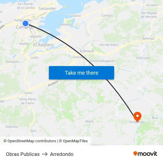 Obras Publicas to Arredondo map