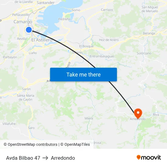 Avda Bilbao 47 to Arredondo map