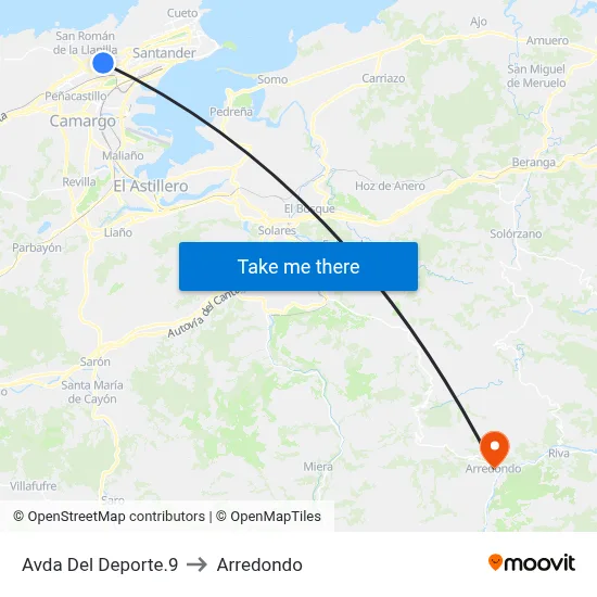 Avda Del Deporte.9 to Arredondo map