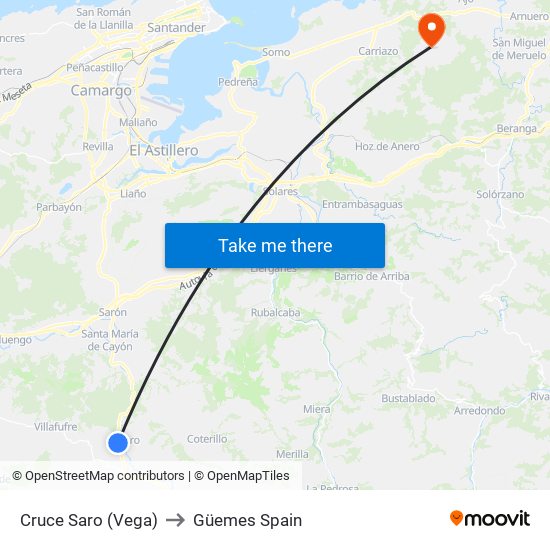 Cruce Saro (Vega) to Güemes Spain map
