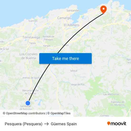 Pesquera (Pesquera) to Güemes Spain map