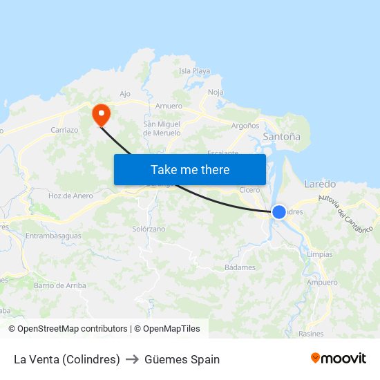 La Venta (Colindres) to Güemes Spain map