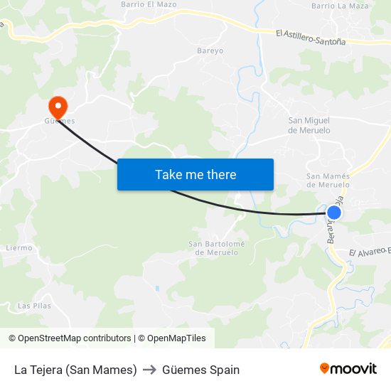 La Tejera (San Mames) to Güemes Spain map