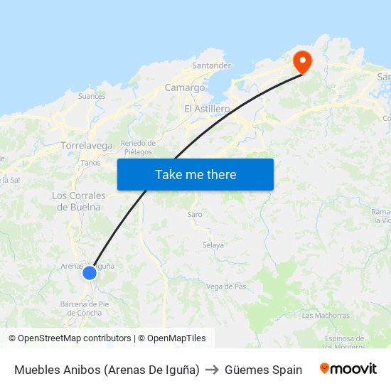 Muebles Anibos (Arenas De Iguña) to Güemes Spain map