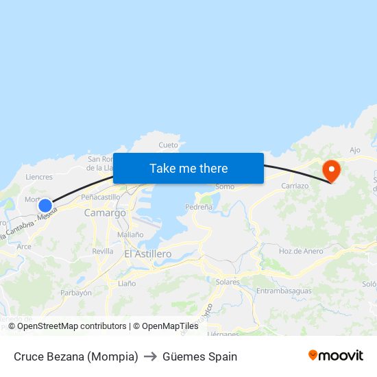 Cruce Bezana (Mompia) to Güemes Spain map