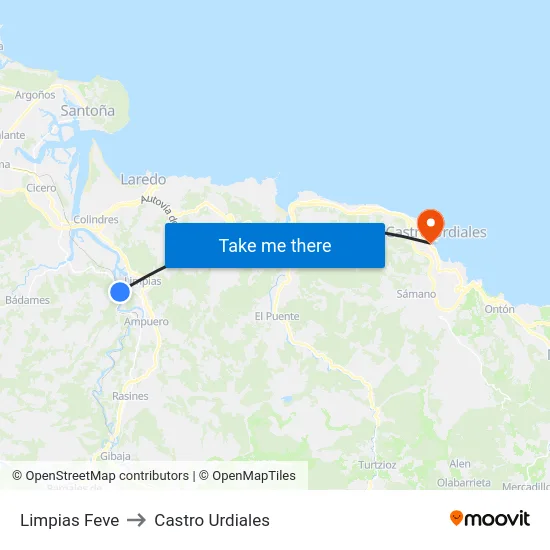 Limpias Feve to Castro Urdiales map