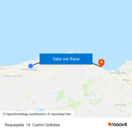 Requejada to Castro Urdiales map