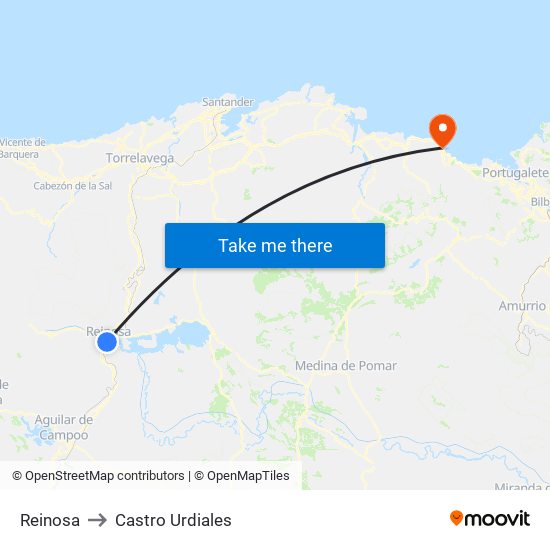 Reinosa to Castro Urdiales map
