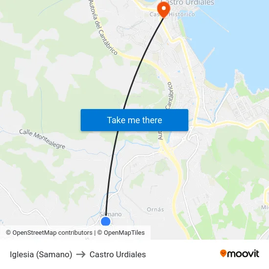 Iglesia (Samano) to Castro Urdiales map