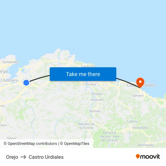 Orejo to Castro Urdiales map