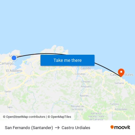 San Fernando (Santander) to Castro Urdiales map